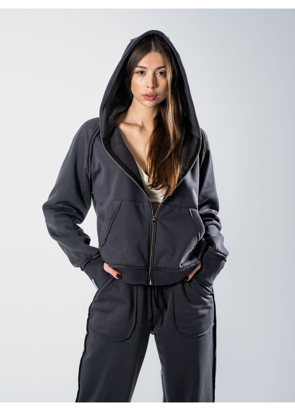 Спортивний костюм жіночий теплий на флісі зимовий оверсайз на блискавці Francis Teamv (365856070)