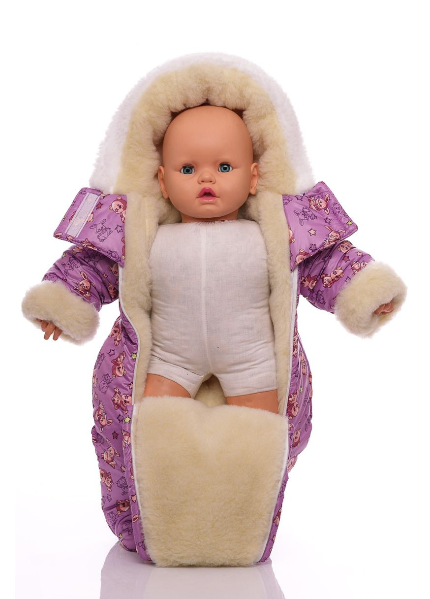 Чоловічок на хутрі для дівчинки без логотипу з принтом зайчиків фіолетовий 74 см (51188) BABYKROHA (297199677)