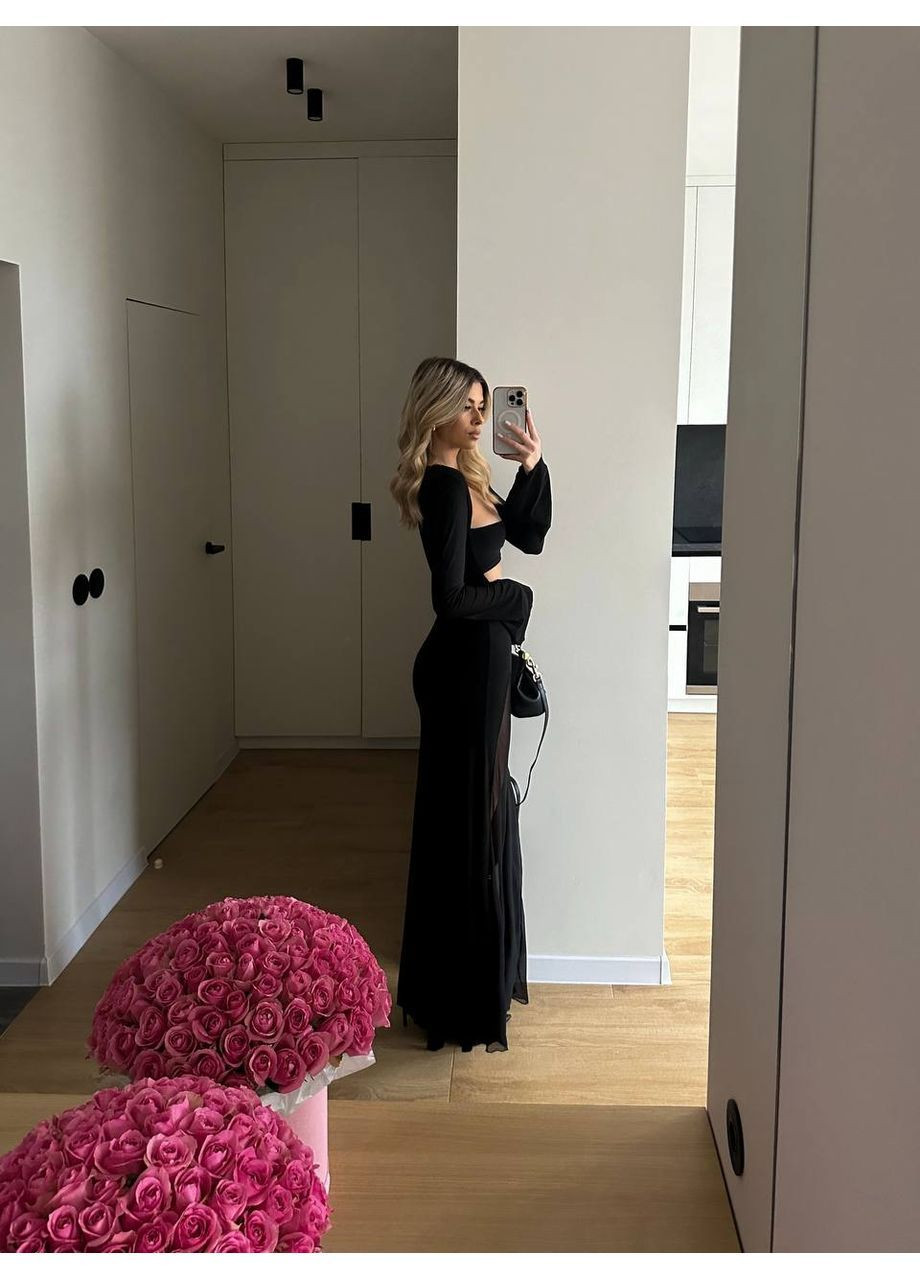 Чорна повсякденний, вечірня, кежуал жіноча сукня силуетна No Brand однотонна