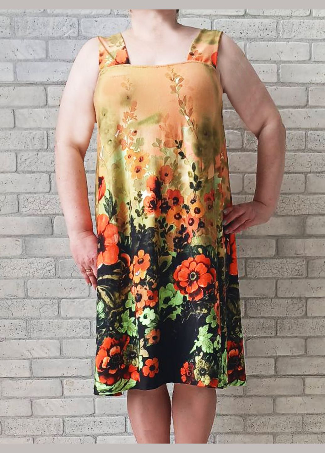 Летний женский женский трикотажный сарафан батал без рукава бамбук No Brand в цветочек