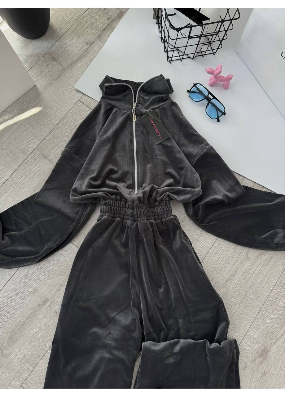 Комбинезон женщинам No Brand комбинезон-брюки однотонный графитовый вечерний велюр