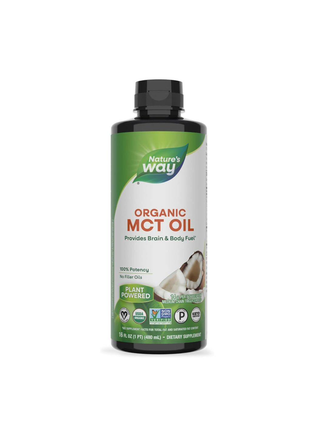 МCT масло 100% органічне 473 мл для енергії та схуднення без ГМО Nature's Way (367956692)