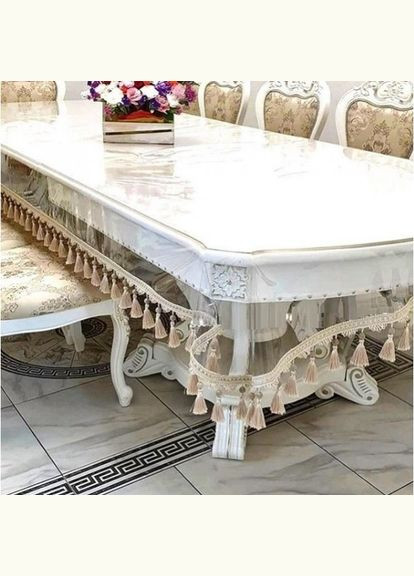 Силиконовая скатерть СALIPSO с Бежевой Бахромой и бусинкой 230x90 см Calipso (313288293)