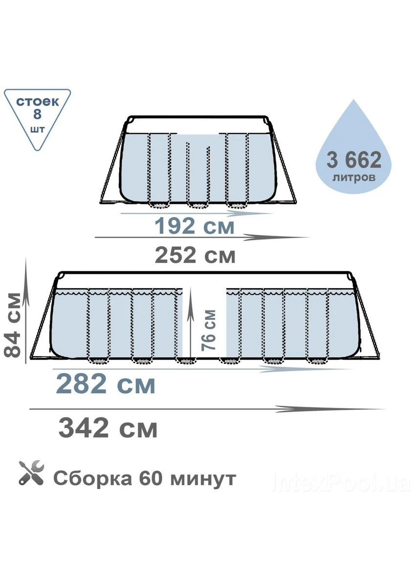 Каркасный прямоугольный бассейн 56629 Steel Power Frame Pool (282х196х84 см) Bestway (393925757)