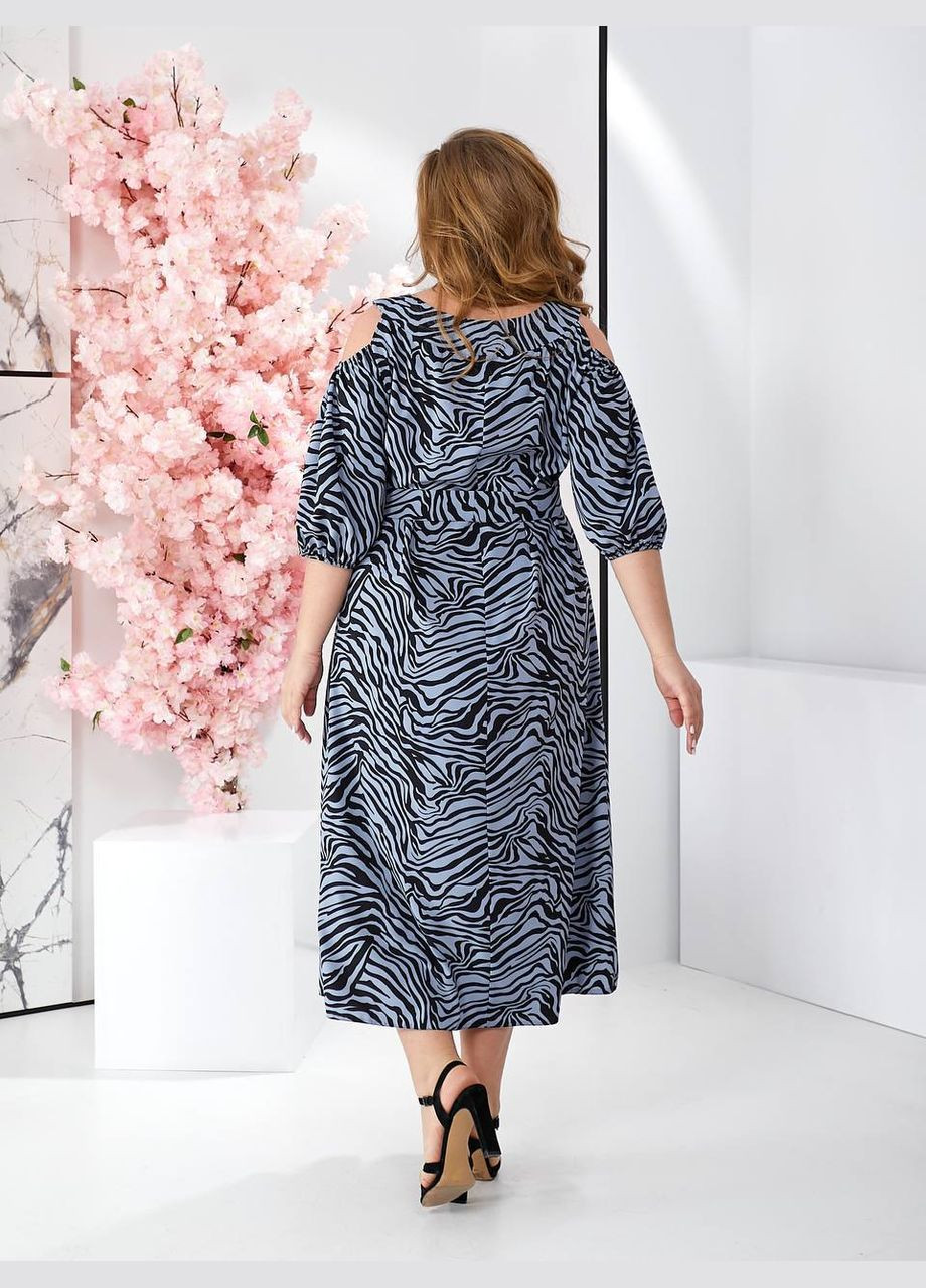 Голубое повседневный, кэжуал женское платье принт зебра а-силуэт Style Point зебра