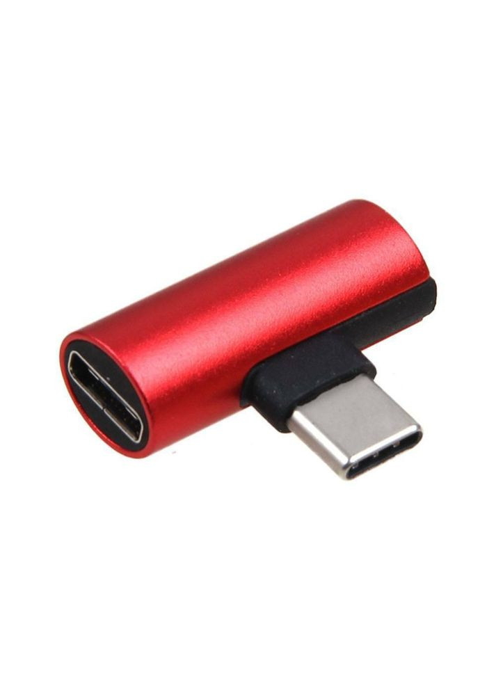 Перехідник-сплітер 2 в 1 USB-C Type C в USB-C Type C адаптер для заряджання та прослуховування музики (червоний) China (366874697)