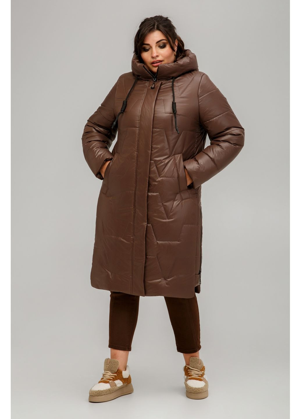 Темно-бежева зимня зимове пальто прямого силуету all posa (ap101551p) A'll Posa