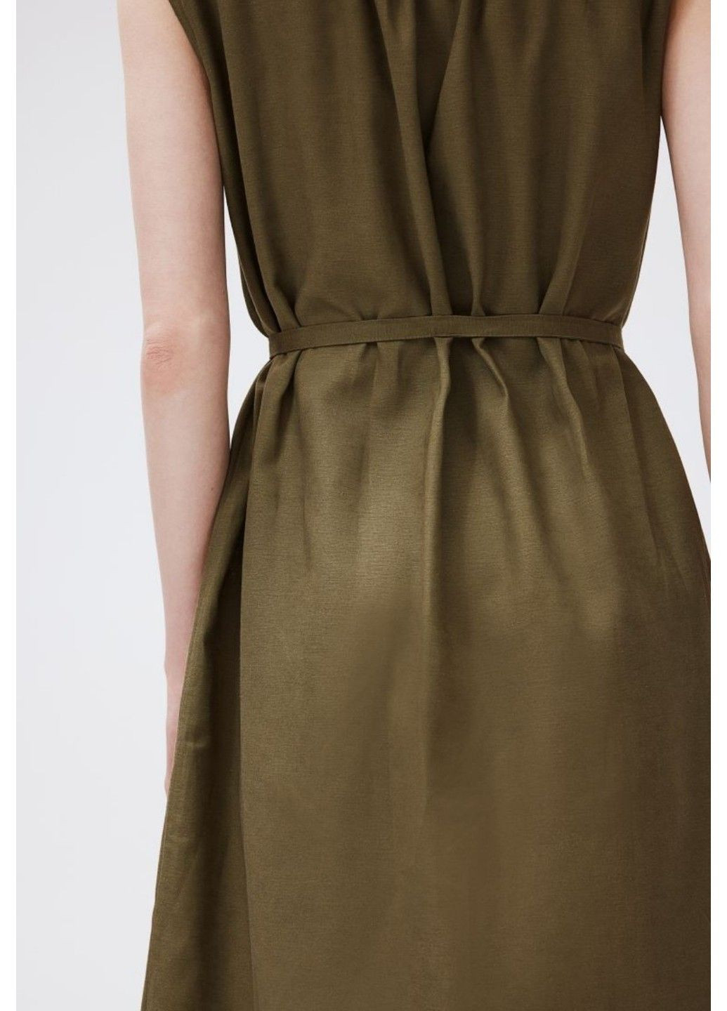 Оливковое (хаки) деловое женское льняное платье-рубашка с поясом н&м (57168) s хаки H&M