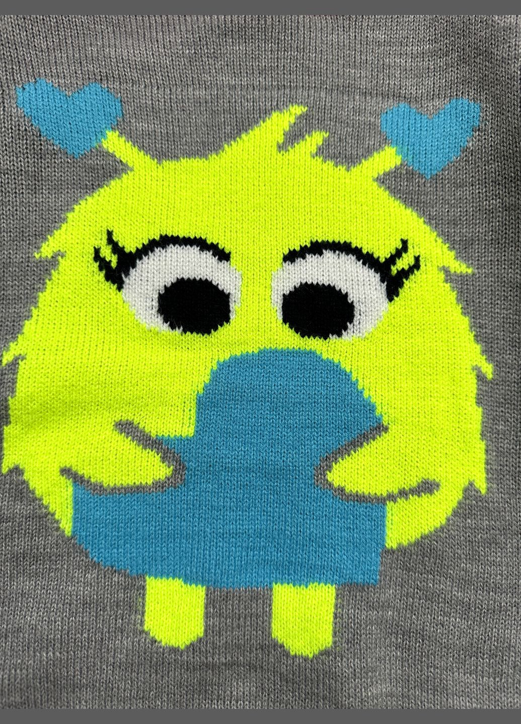 Сірий зимовий 2000-301 светр-світшот в'язаний для дівчинки сірий з салатовим і рожевим джемпер OVS