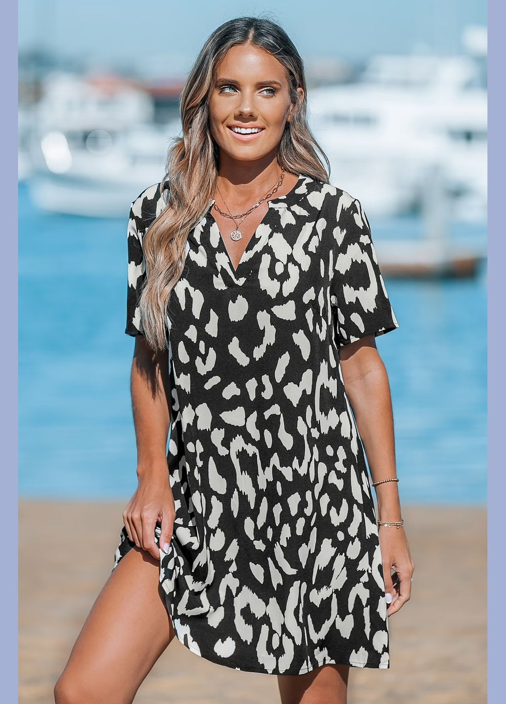 Черно-белое повседневный платье CUPSHE леопардовый