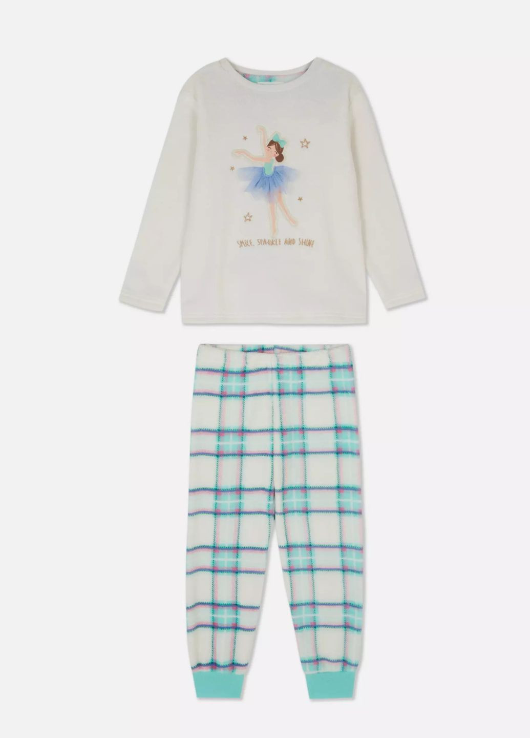 Молочная зимняя флисовая пижамка для девочки свитшот + брюки Primark