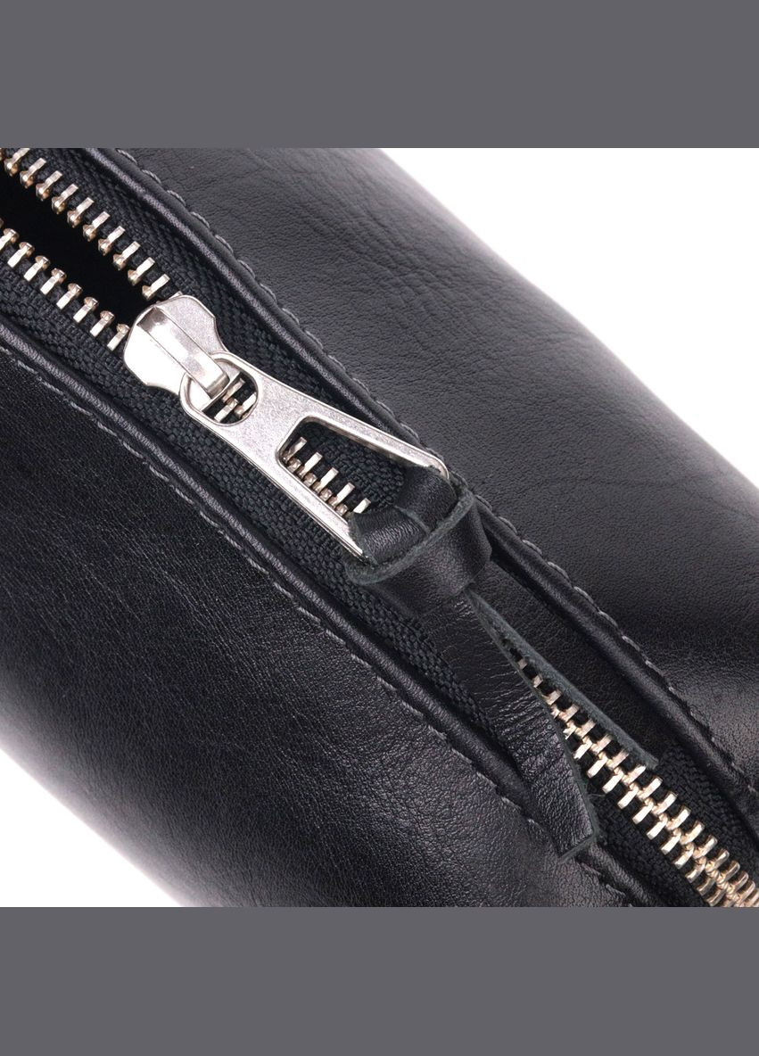 Косметичка з натуральної шкіри з ручкою для перенесення на блискавці чорна (sku_16761) No Brand (328922482)