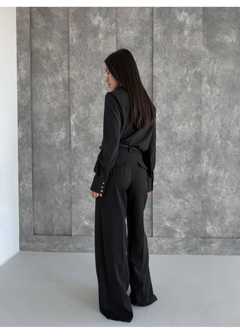 Чёрная блузка софт на пуговицах с рукавами Україна