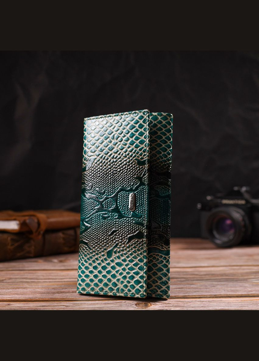 Лакированный кошелек для женщин из натуральной фактурной кожи с тиснением под рептилию 21824 Canpellini (317565208)