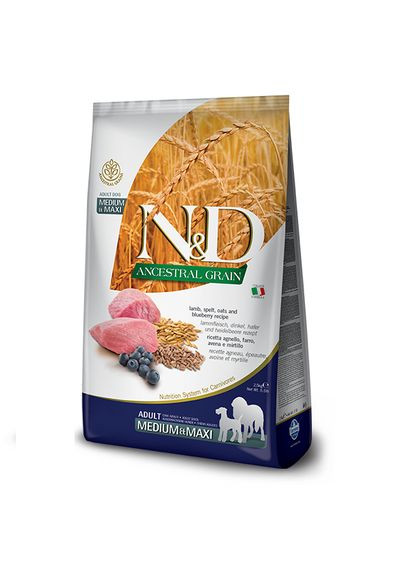 Низькозерновий сухий корм N&D, для собак середніх і великих порід, ягня з чорницею, 12 кг (*) Farmina (304424685)