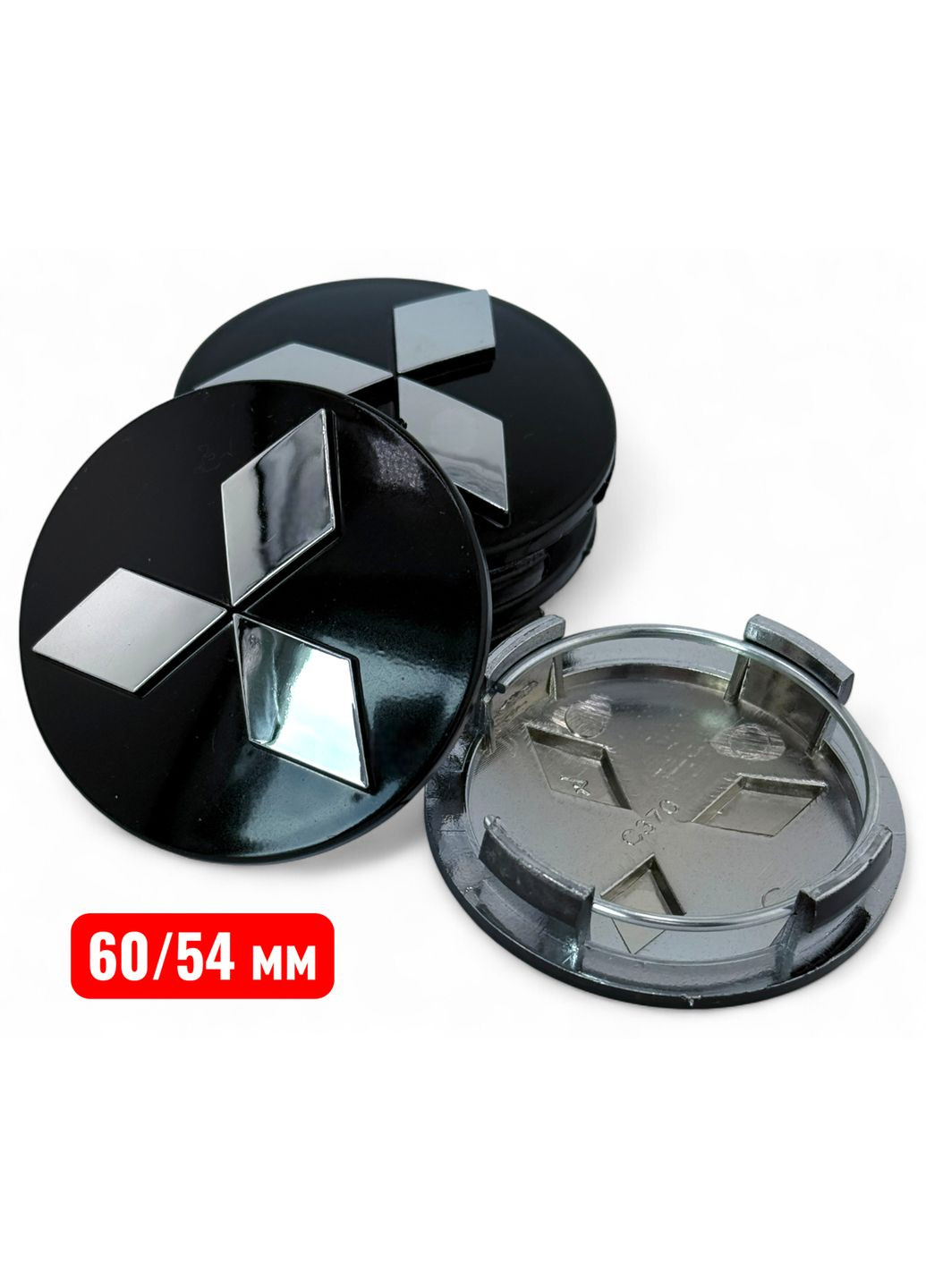 Ковпачки в диски 60/54 заглушка для дисків Міцубісі Чорні з хромом (4 шт.) No Brand (364958823)