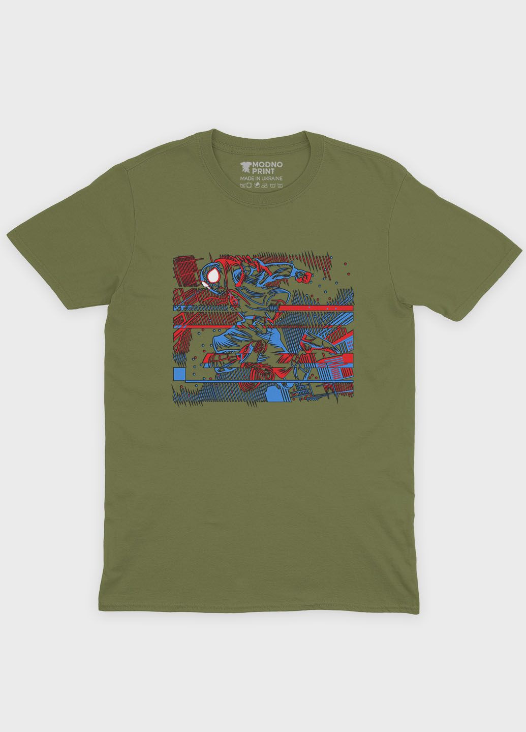 Хаки (оливковая) мужская футболка с принтом супергероя - человек-паук (ts001-1-hgr-006-014-024) Modno