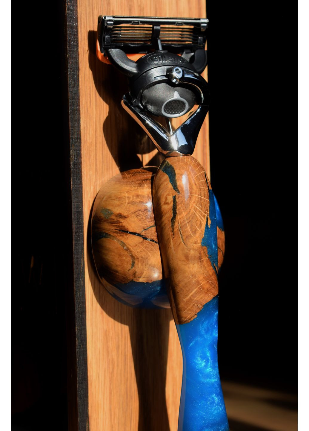 Набір подарунковий Станок для гоління Синій перламутр Коробка зі смолою EpoxyWood Ukraine Округла (360898034)