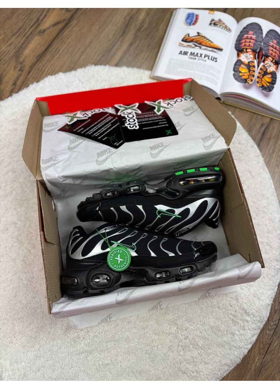 КРОССОВКИ ЖЕНСКИЕ NIKE AIR MAX PLUS TN BLACK SILVER GREEN НАЙК АИР МАКС ТН ПЛЮС No Brand серые демисезоны (369389777)