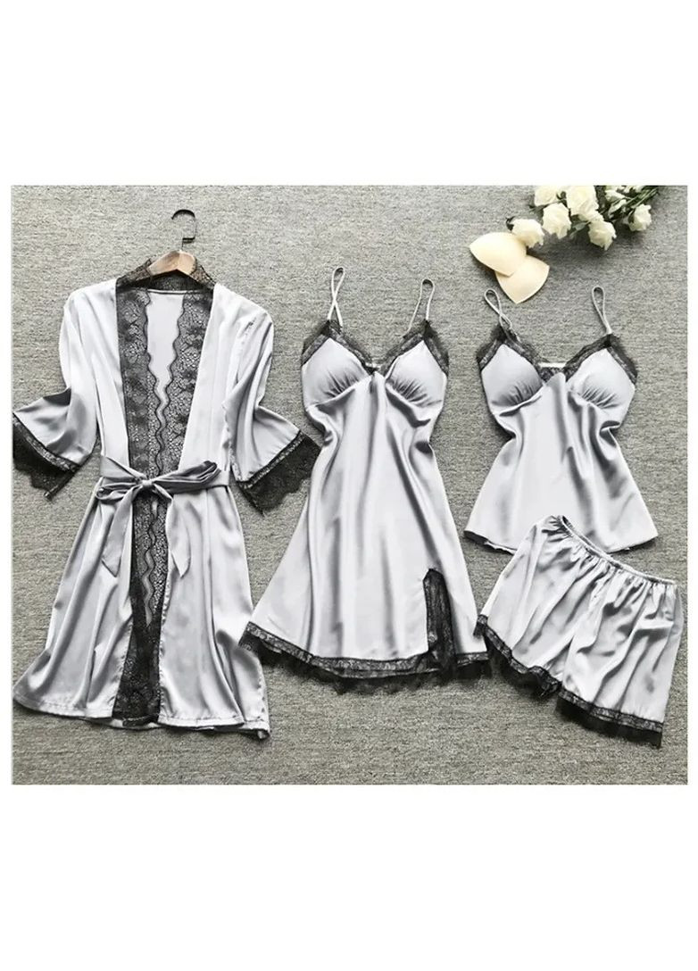 Атласний комплект зі щільного атласу, халат із пеньюаром із поясом, піжамний комплект двійка China (361442893)