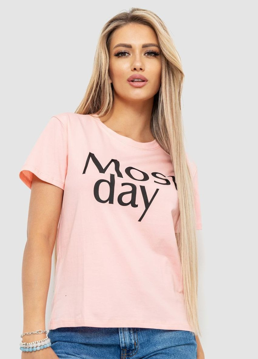 Розовая демисезон футболка женская с принтом, цвет бежевый, Ager