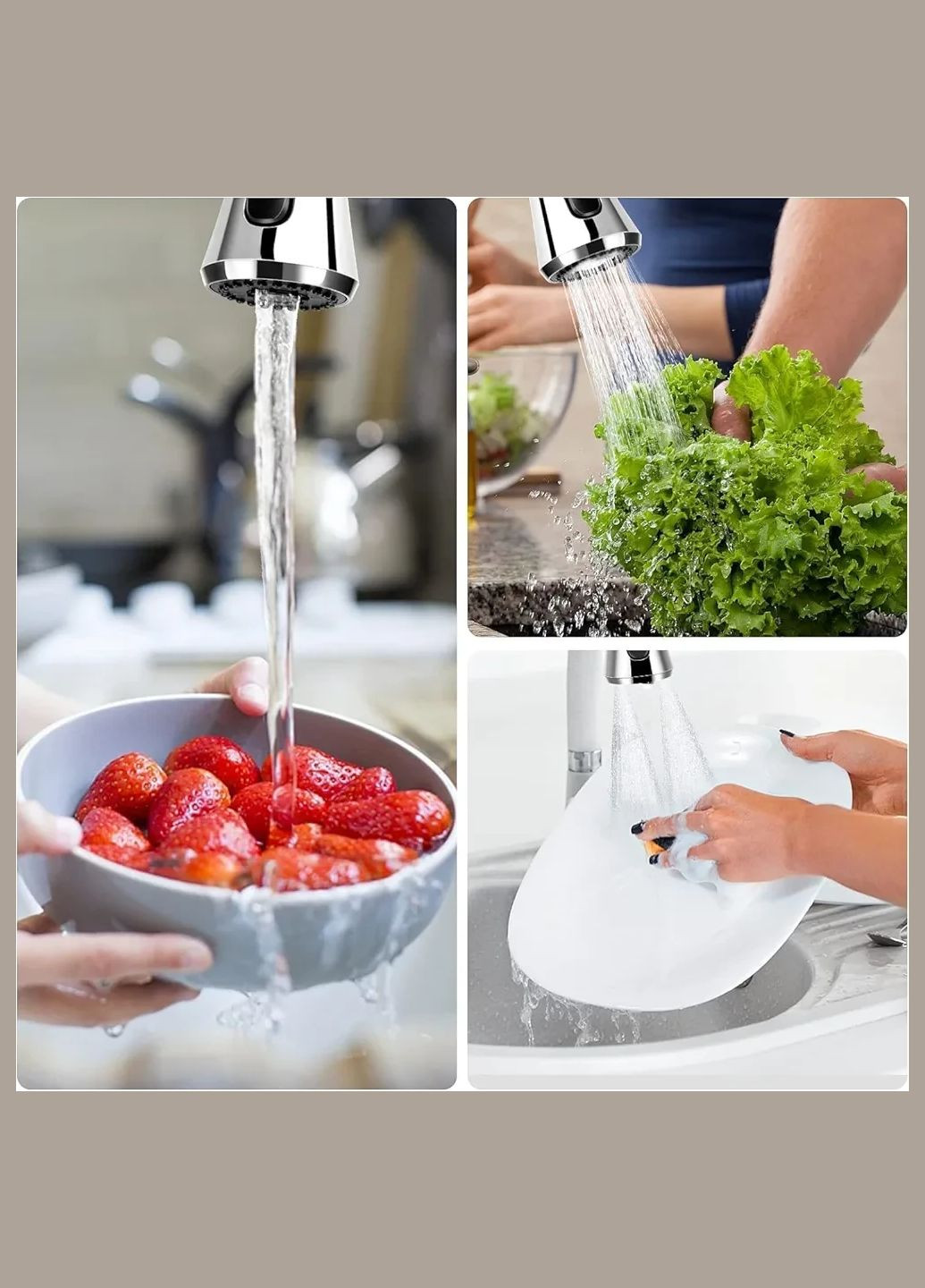 Насадка-распылитель на кухонный выдвижной смеситель Brushed с 3 режимами распыления Silver No Brand (350202663)