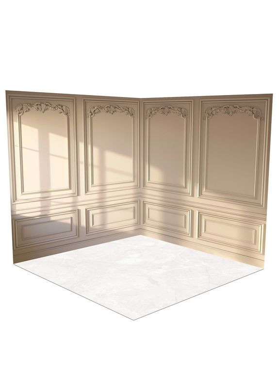 Вініловий фотофон 3D, бежева стіна з тінями, підлога біла дошка і світлий мармур, 50×50 см, №58377 PhotoVinyl (354358245)