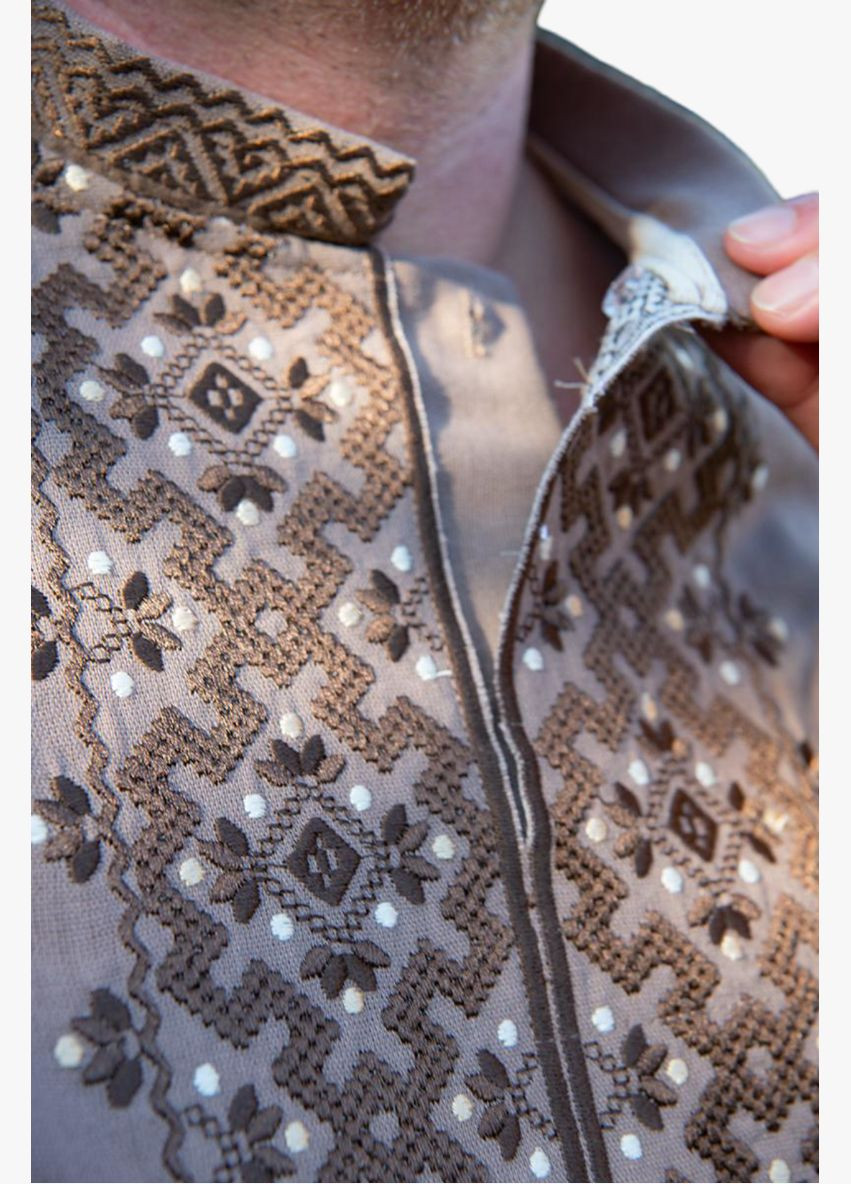 Кофейная вышиванка мужская стильная кофейка Україна лен (322641026)