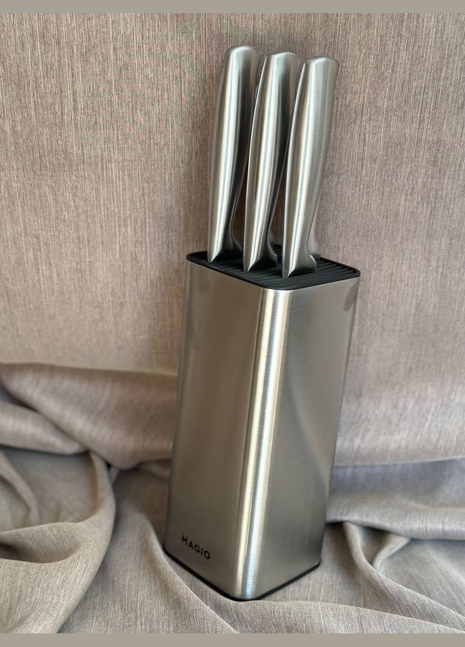 Универсальный набор 5 кухонных ножей с подставкой ножи из нержавеющей стали для кухни MG-1094 Magio серые,