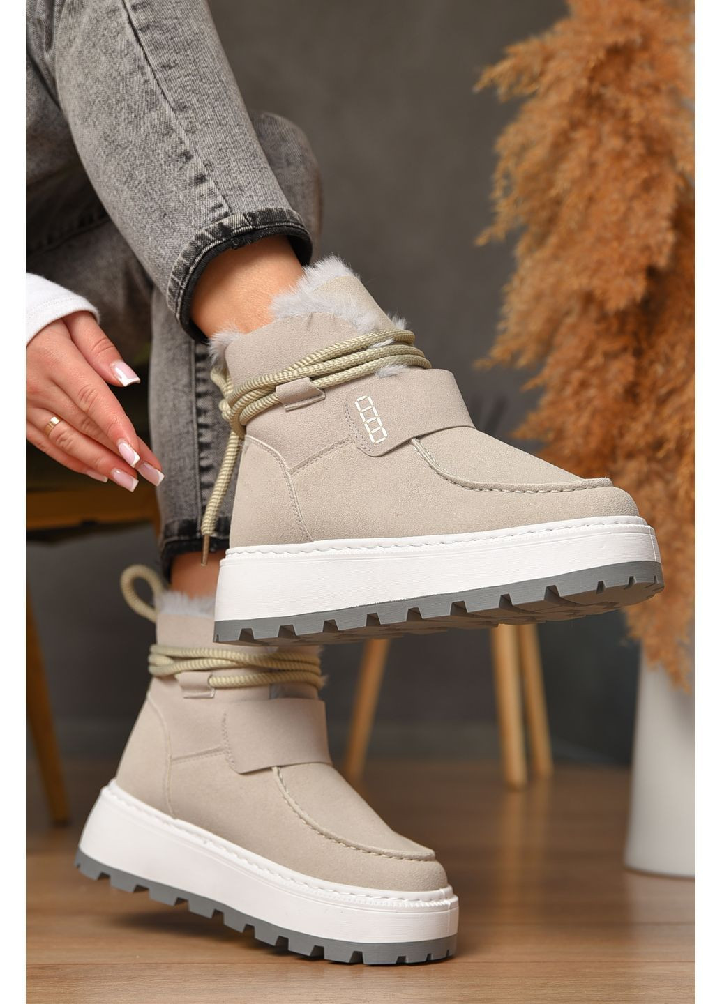 Угги женские на меху светло-серого цвета Let's Shop (366546084)