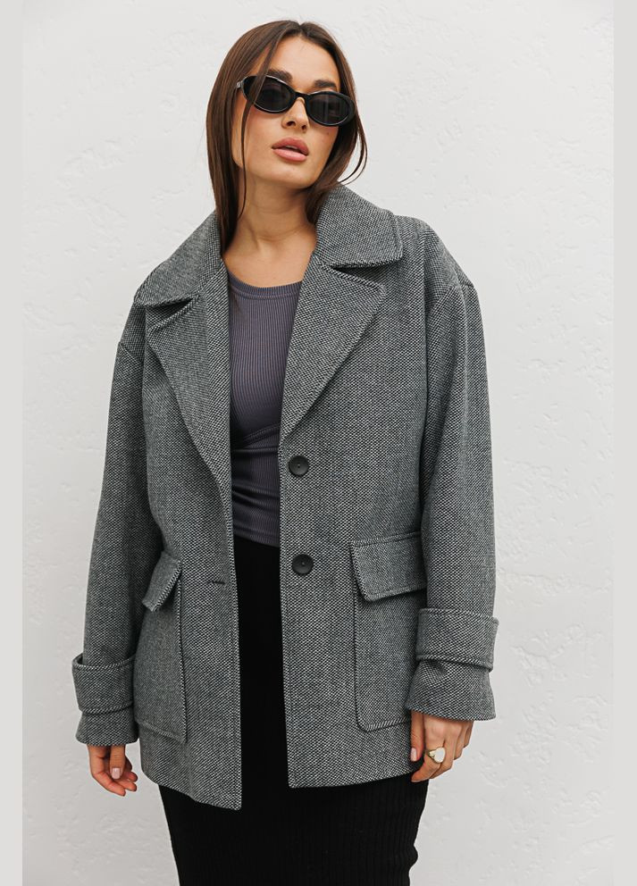 Серое демисезонное Женское короткое пальто oversize Arjen