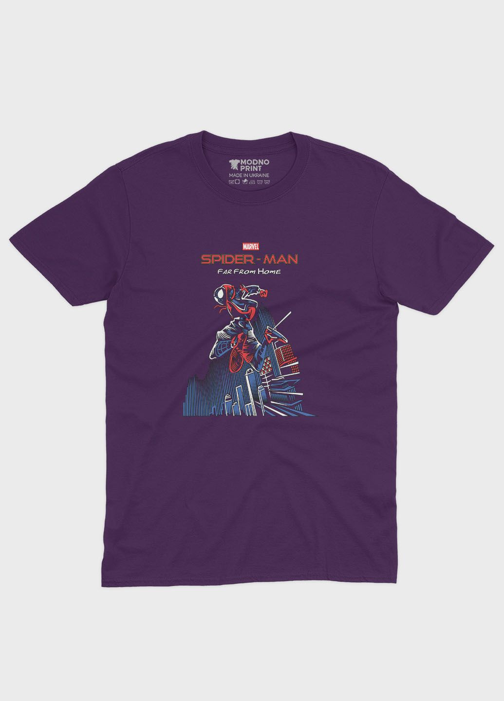 Фиолетовая демисезонная футболка для девочки с принтом супергероя - человек-паук (ts001-1-dby-006-014-041-g) Modno