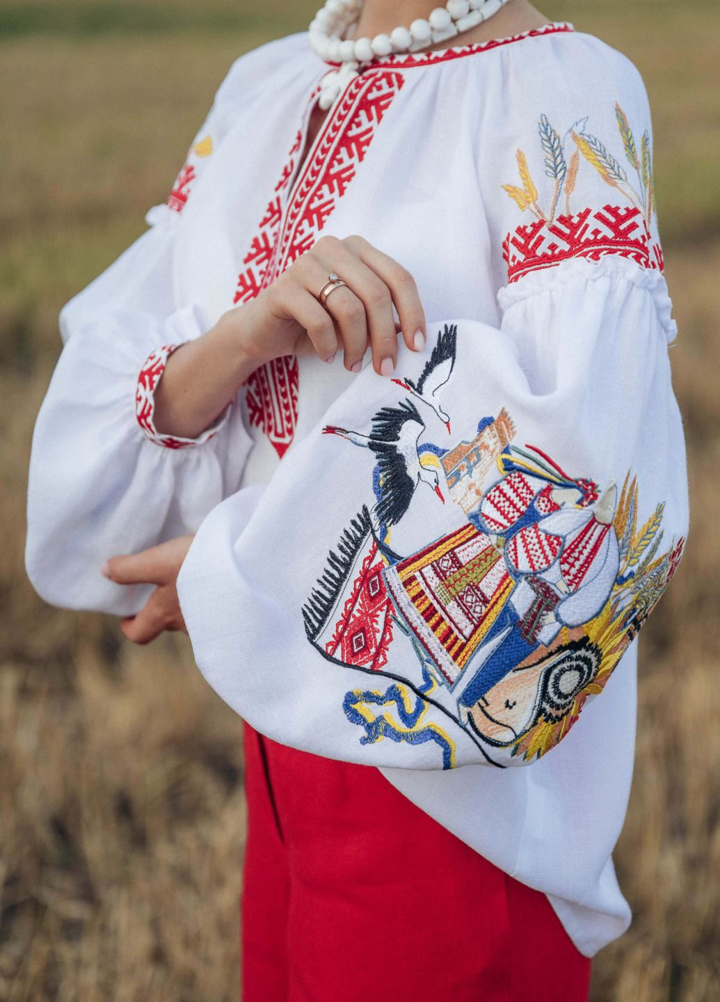 Біла блузка жіноча Едельвіка візерунок українська символіка віскоза, льон (322333433)