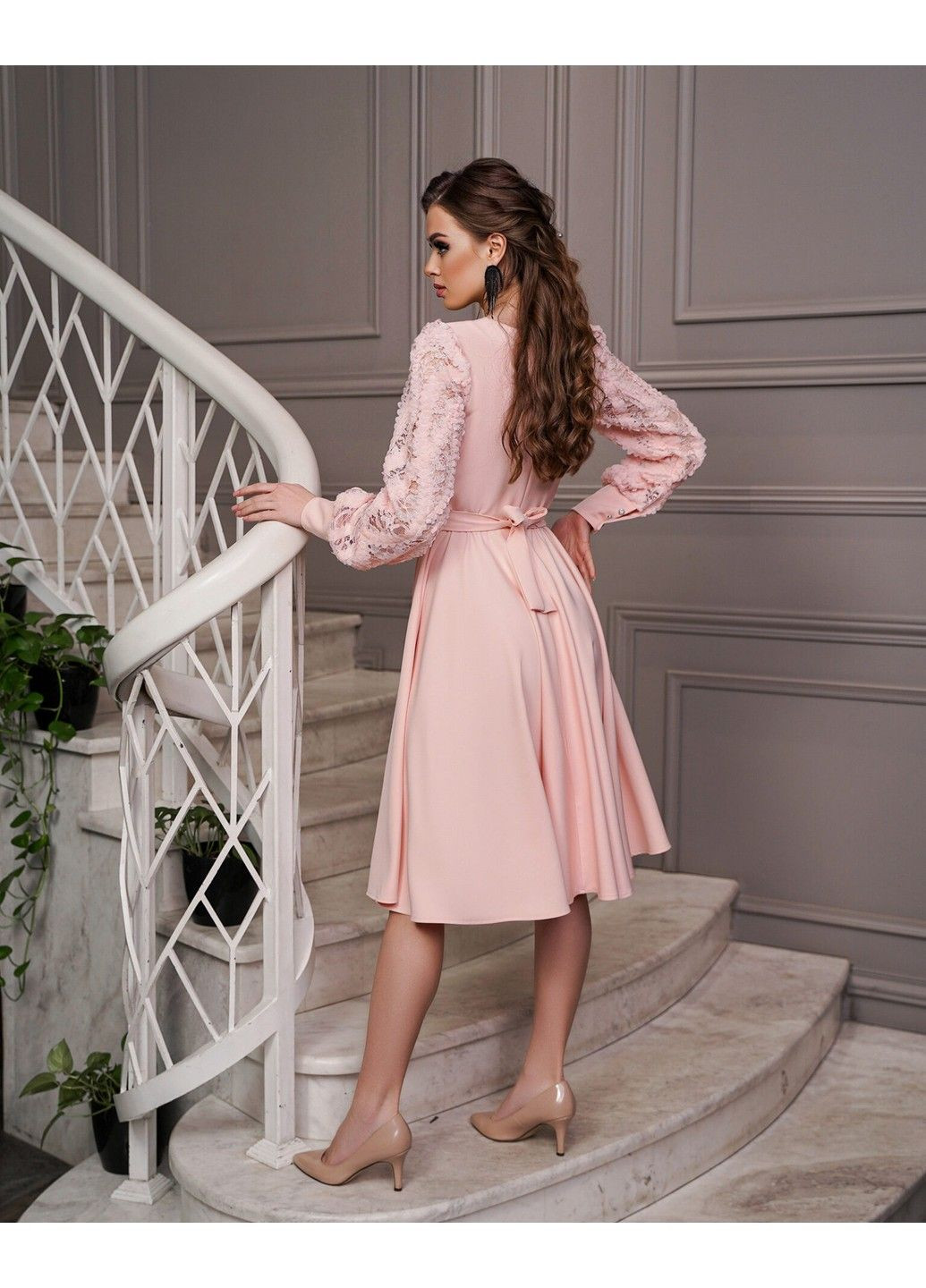 Рожева коктейльна сукня 3d рукав 22086 рожева Tanita-Romario