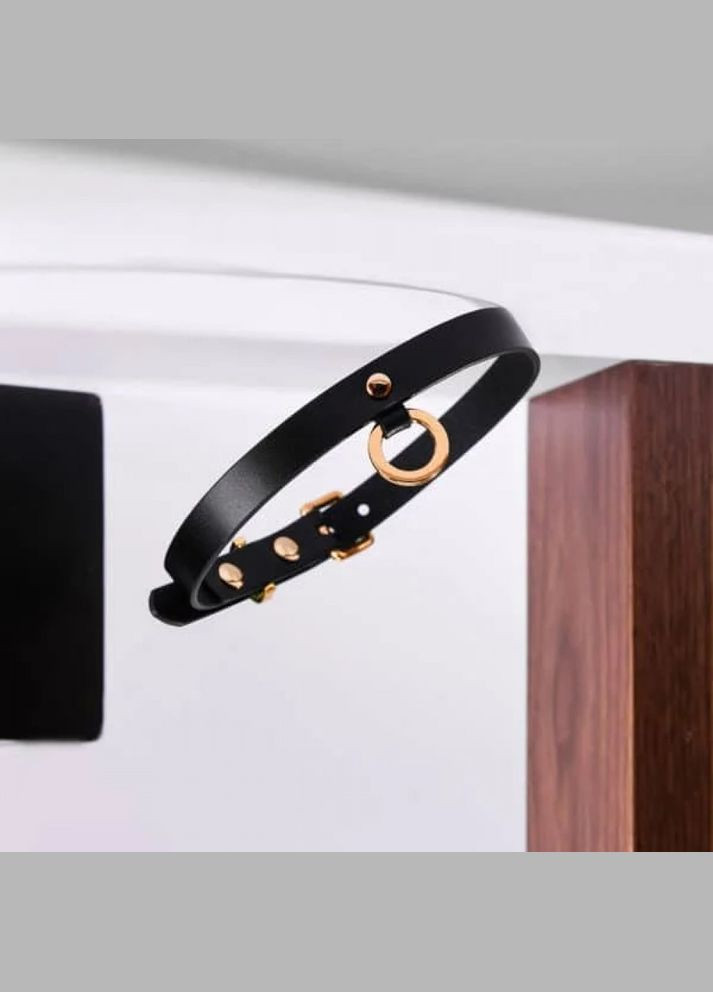 Тонкий нашийник (чокер) з італійської шкіри, чорного кольору, Thin UPKO Zalo (303906867)