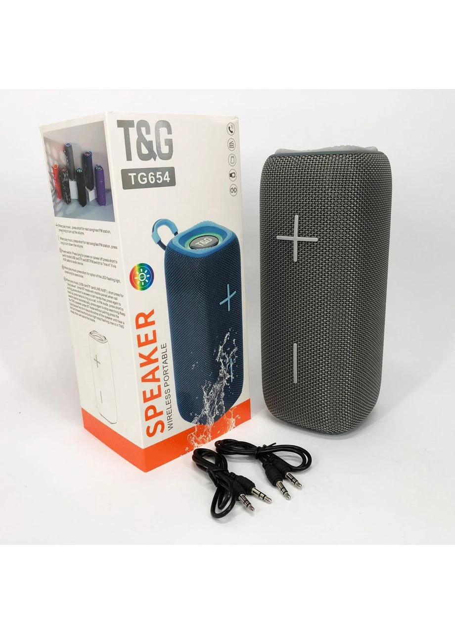 Портативная Bluetooth колонка TG654 8W с подсветкой, Беспроводная колонка портативная мощная. Цвет: серый T&G (373394847)