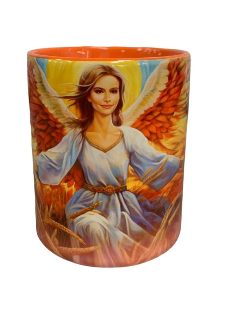 Чашка ТМ белая сублимация (цветная внутри и ручка оранжевая) "Украинка в поле" 330 мл 4PROFI (361259418)