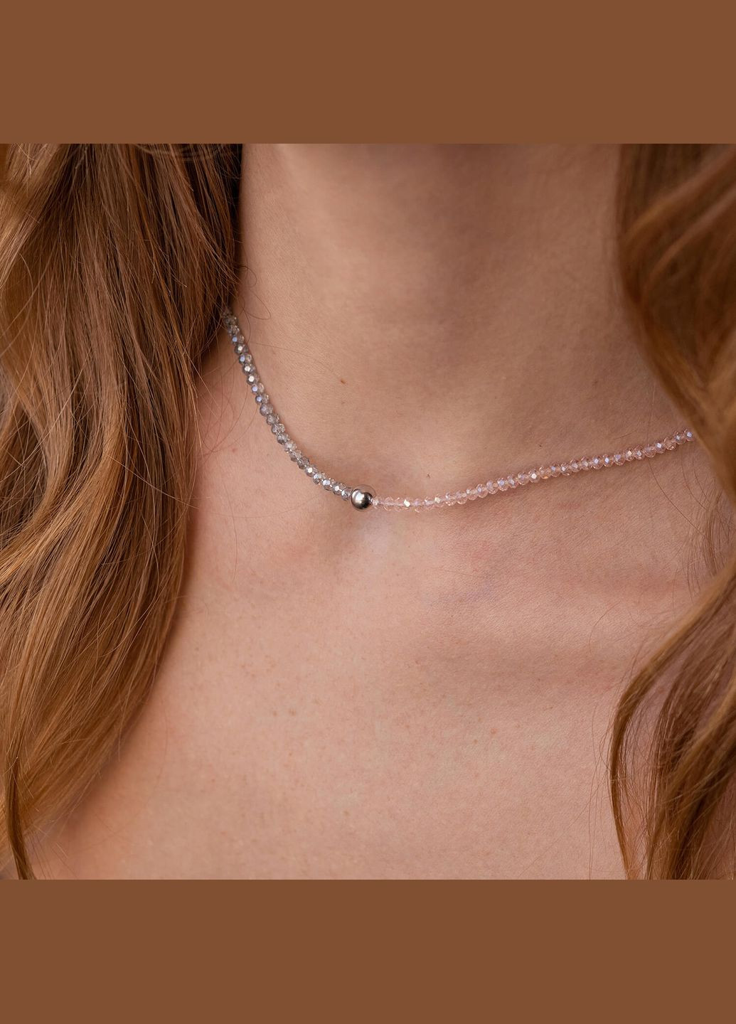 Серебряное колье Шарик с хрусталем 908-01487 38 Oniks (264392825)