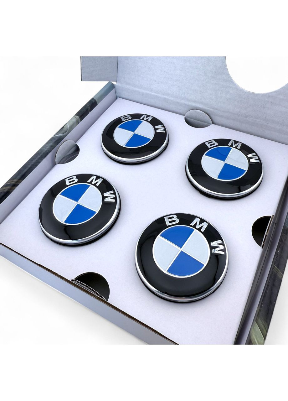 Фиксированные колпачки в диски БМВ 56 мм бело-синие 4 штуки BMW (354698476)