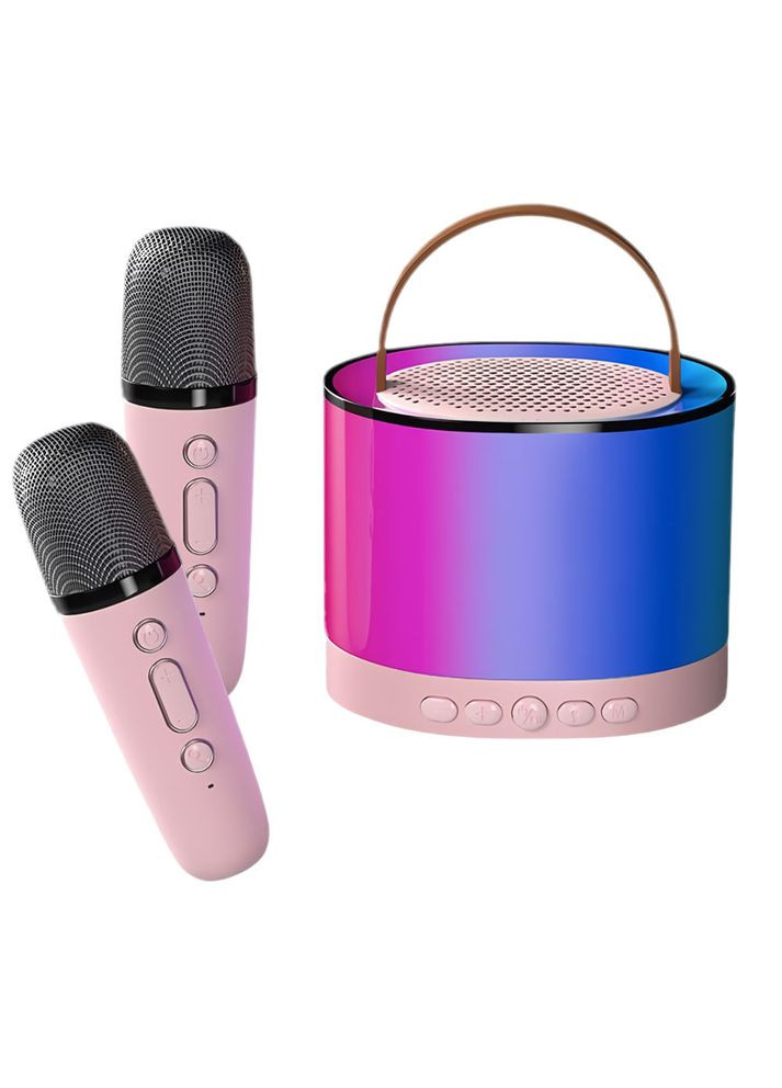 Колонка портативна K52 з Bluetooth та 2 караоке мікрофонами, RGB підсвічування, Рожевий No Brand (334011202)