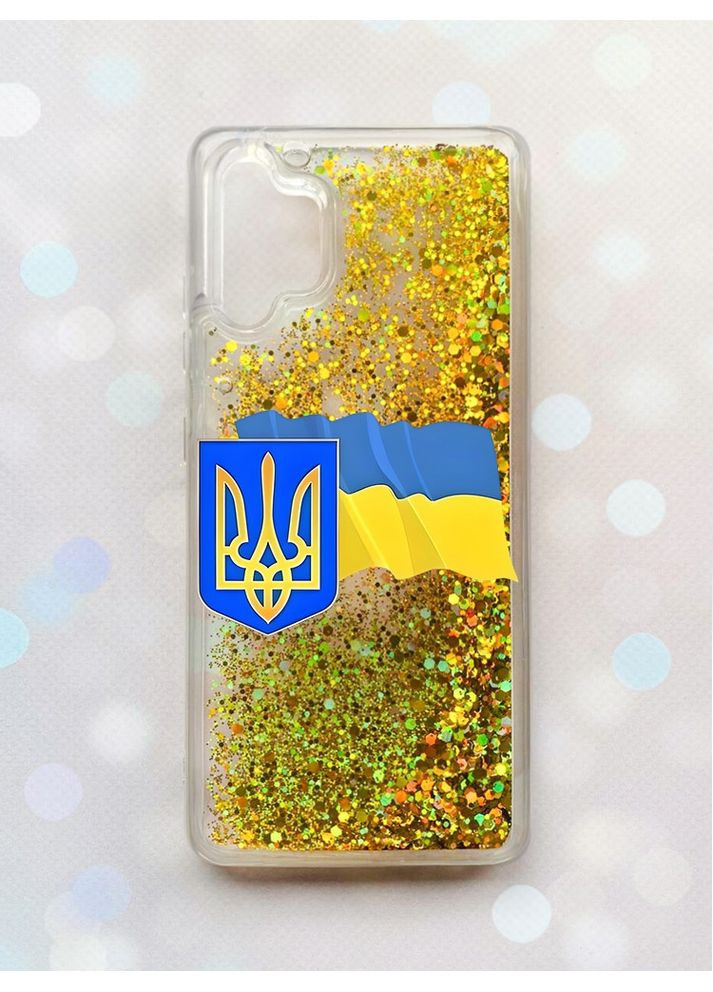 Чехол с плавающими блестками на Samsung Galaxy A32 Золотой:: Тризуб и флаг Украины (принт 384) CASE CONTROL (360689559)
