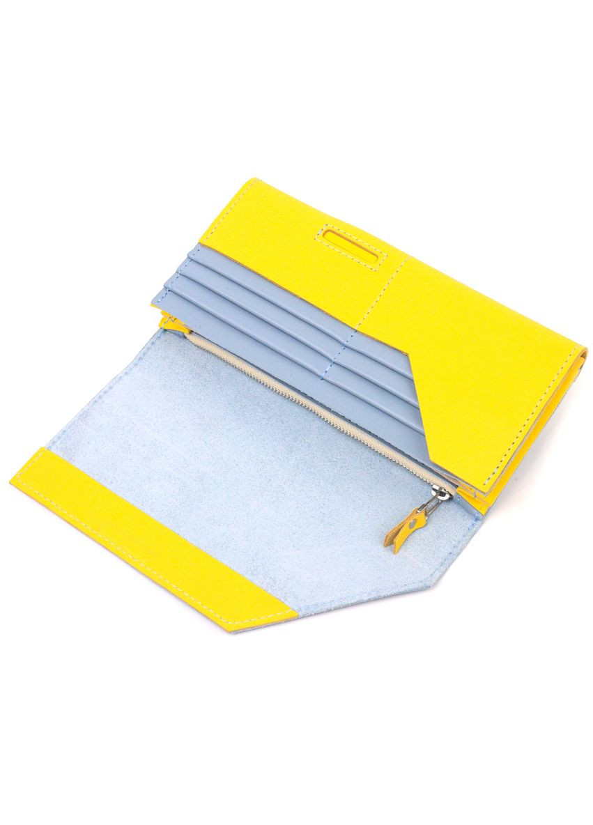 Вместительный женский кожаный кошелек с монетницей и магнитом желто-голубой (sku_16740) No Brand (328218840)