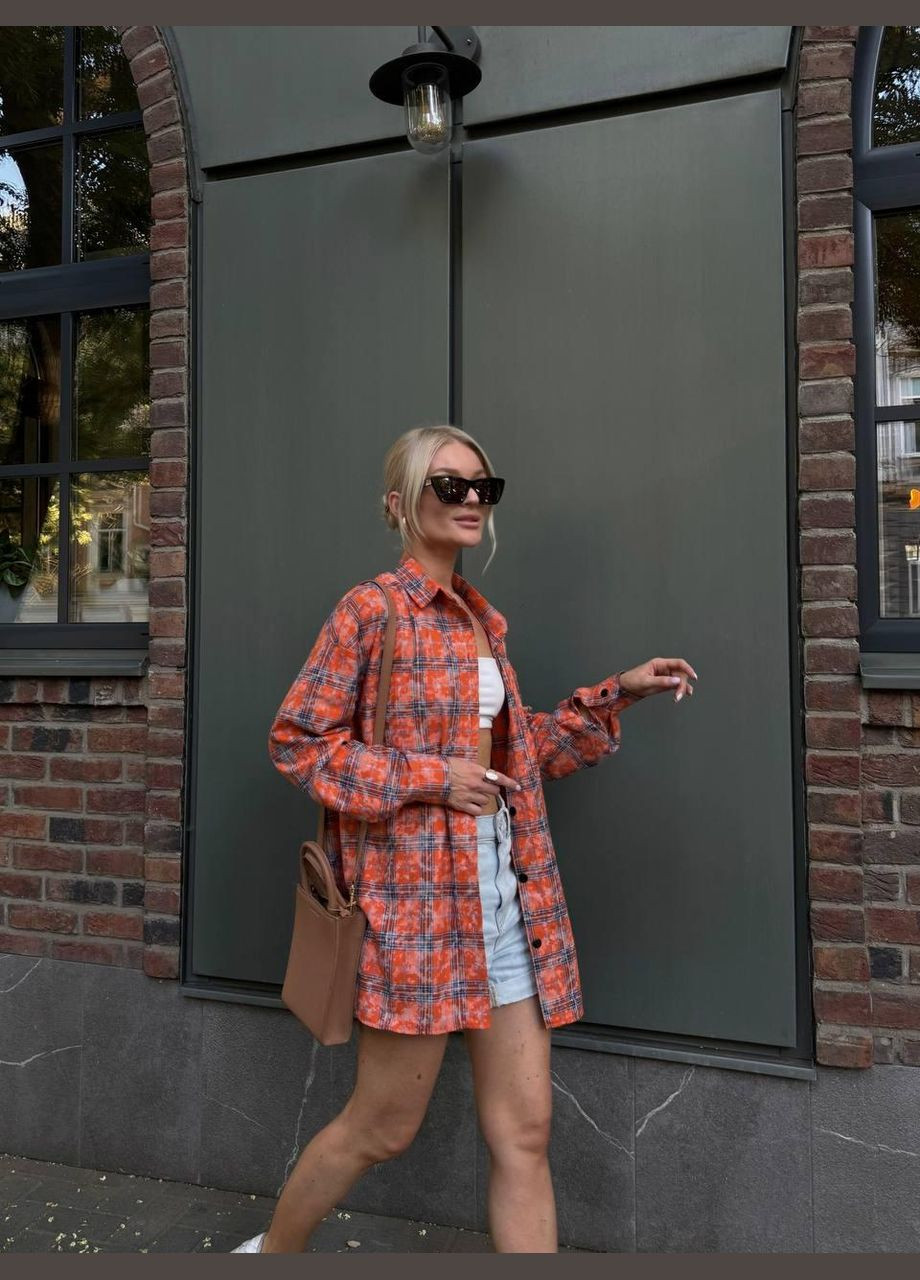 Оранжевая кэжуал рубашка в клетку JUGO с длинным рукавом