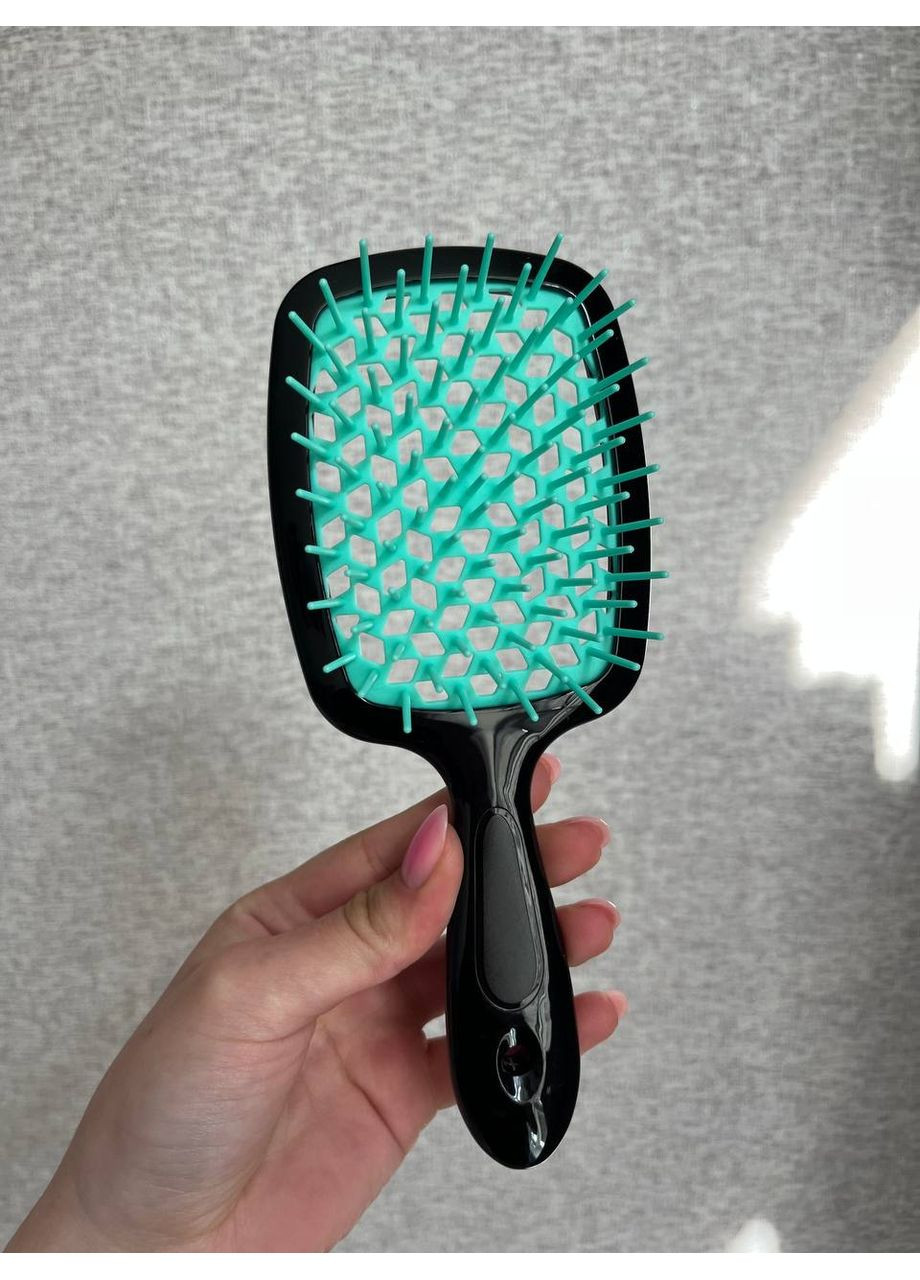 Расческа Superbrush с силиконовыми зубчиками Черно-голубая продувная расческа Hollow Comb (363114871)