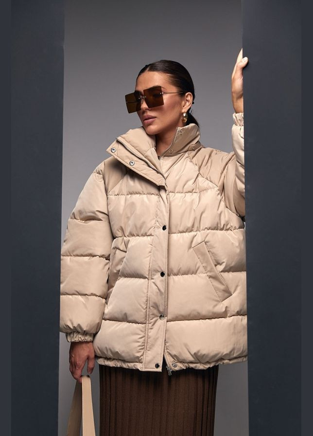 Бежевая зимняя зимняя куртка оверсайз с эко-пухом (3675) Bellise