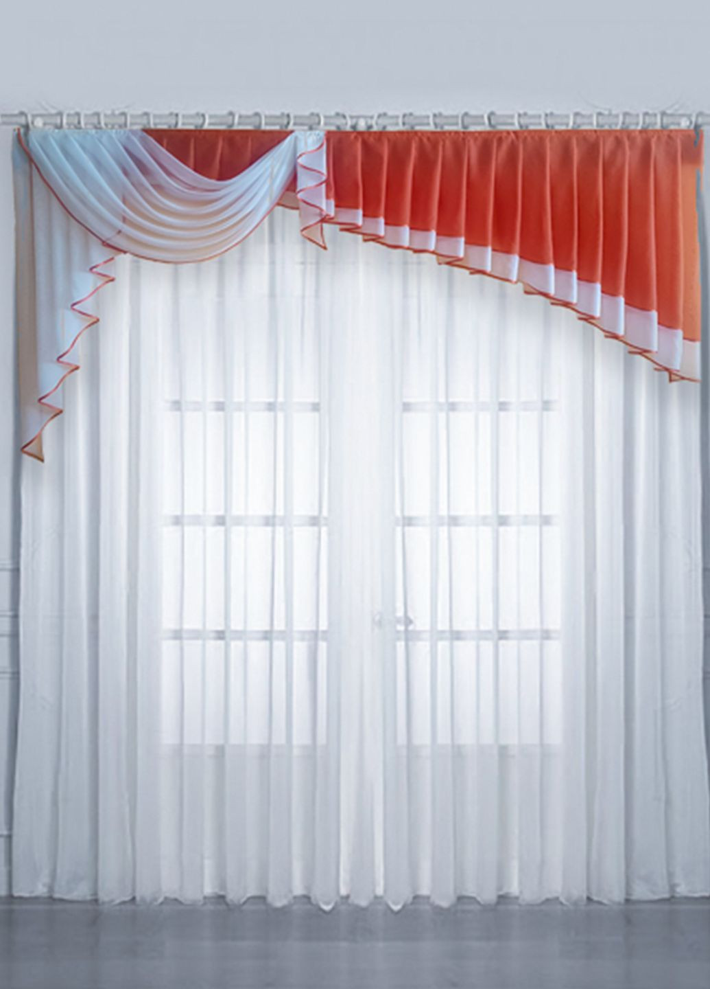 Ламбрекен Асиметрія карниз 250см теракотовий з білим (20_7_2,5м) Firanka Simple (333711344)