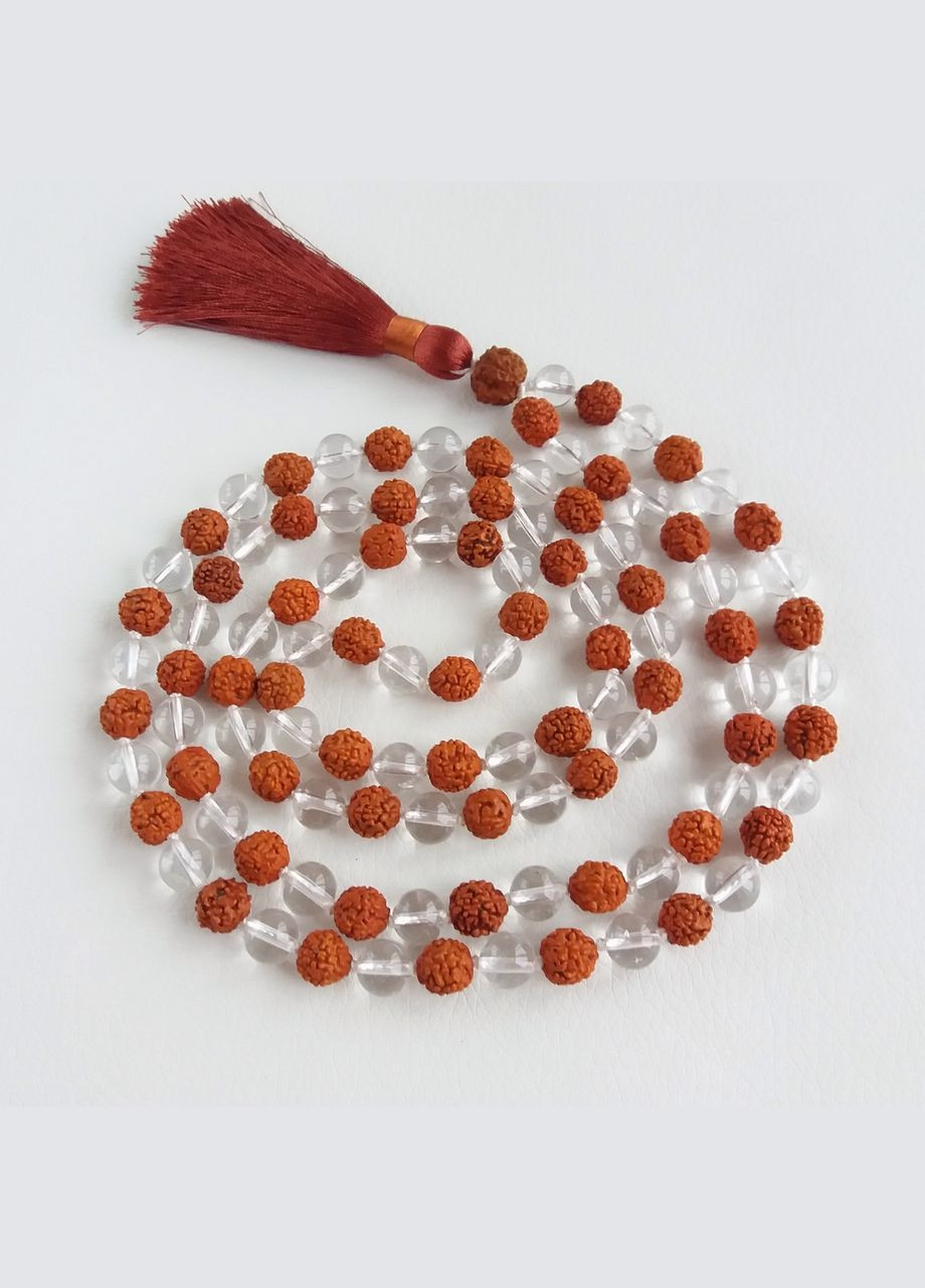 Чотки з Гірського кришталю та Рудракші з вузлами 108 намистин d 8мм No Brand (331293571)