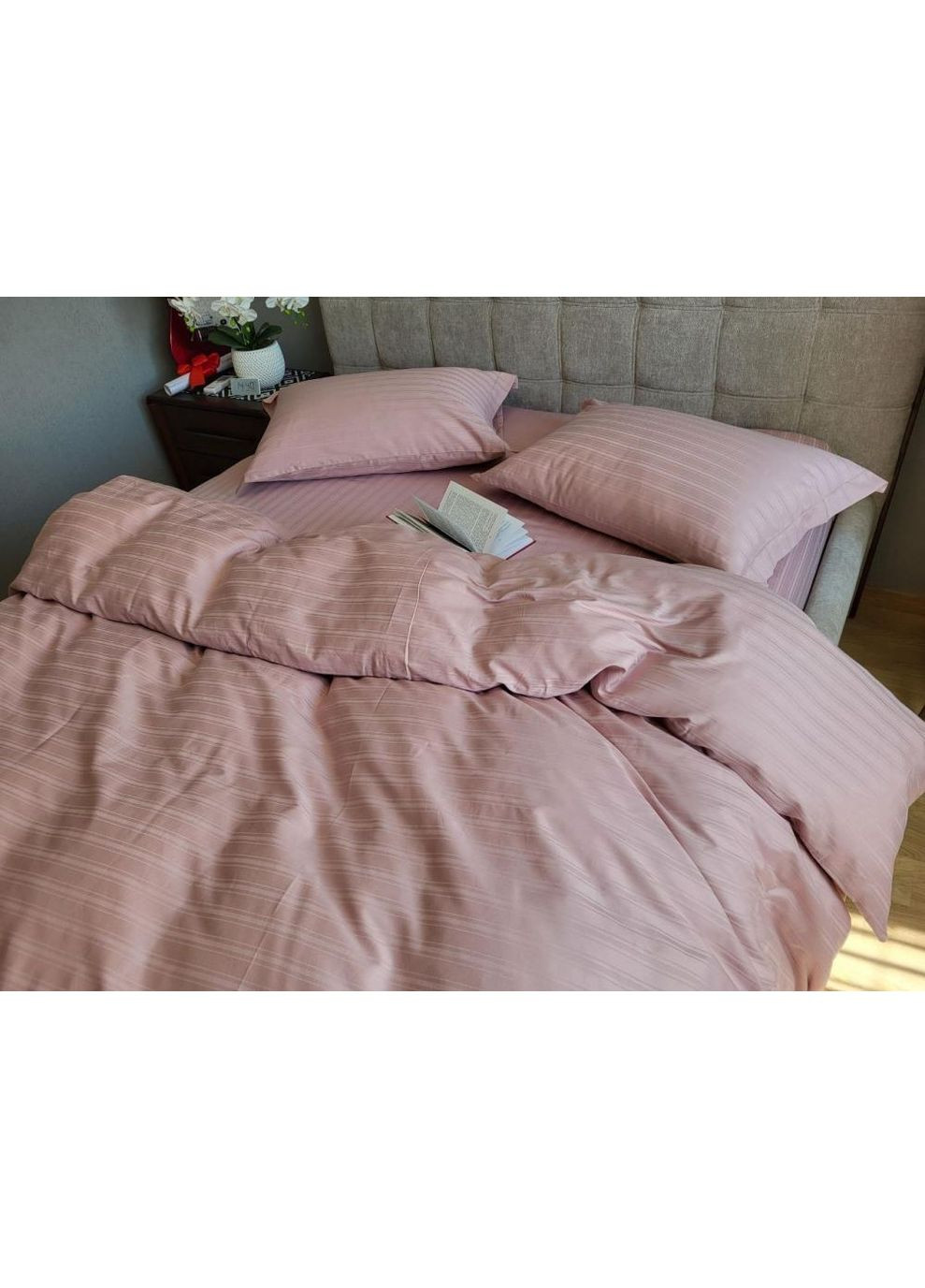 Постільна білизна Мульти страйп сатин пудрова роза, PREMIUM Евро розмір, наволочки 50/70 No Brand (363194167)