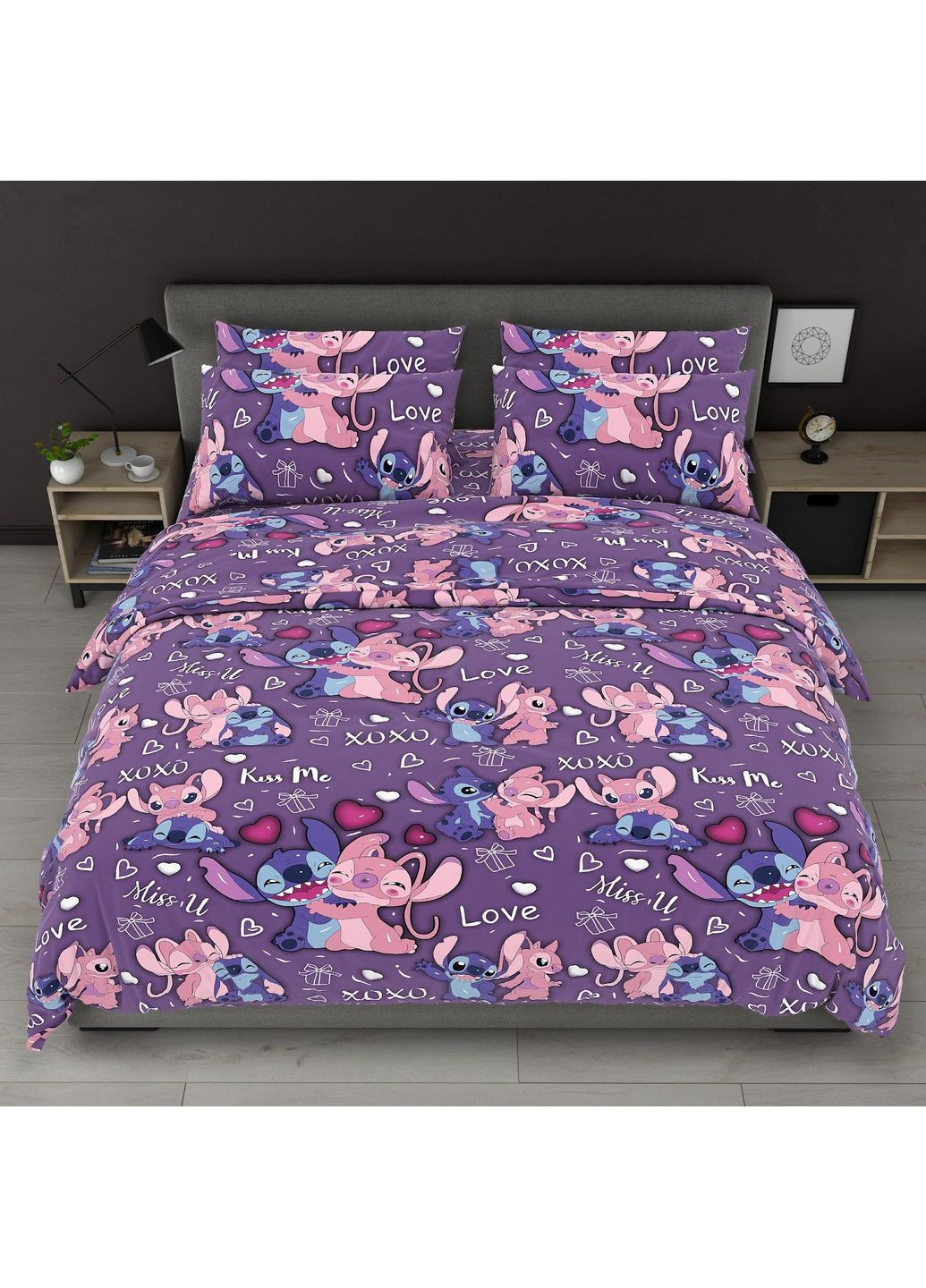 Постельное белье хлопковое Лило и стич Полуторное 150 x 220 Бязь Фиолет 50 х 70 No Brand (365066148)