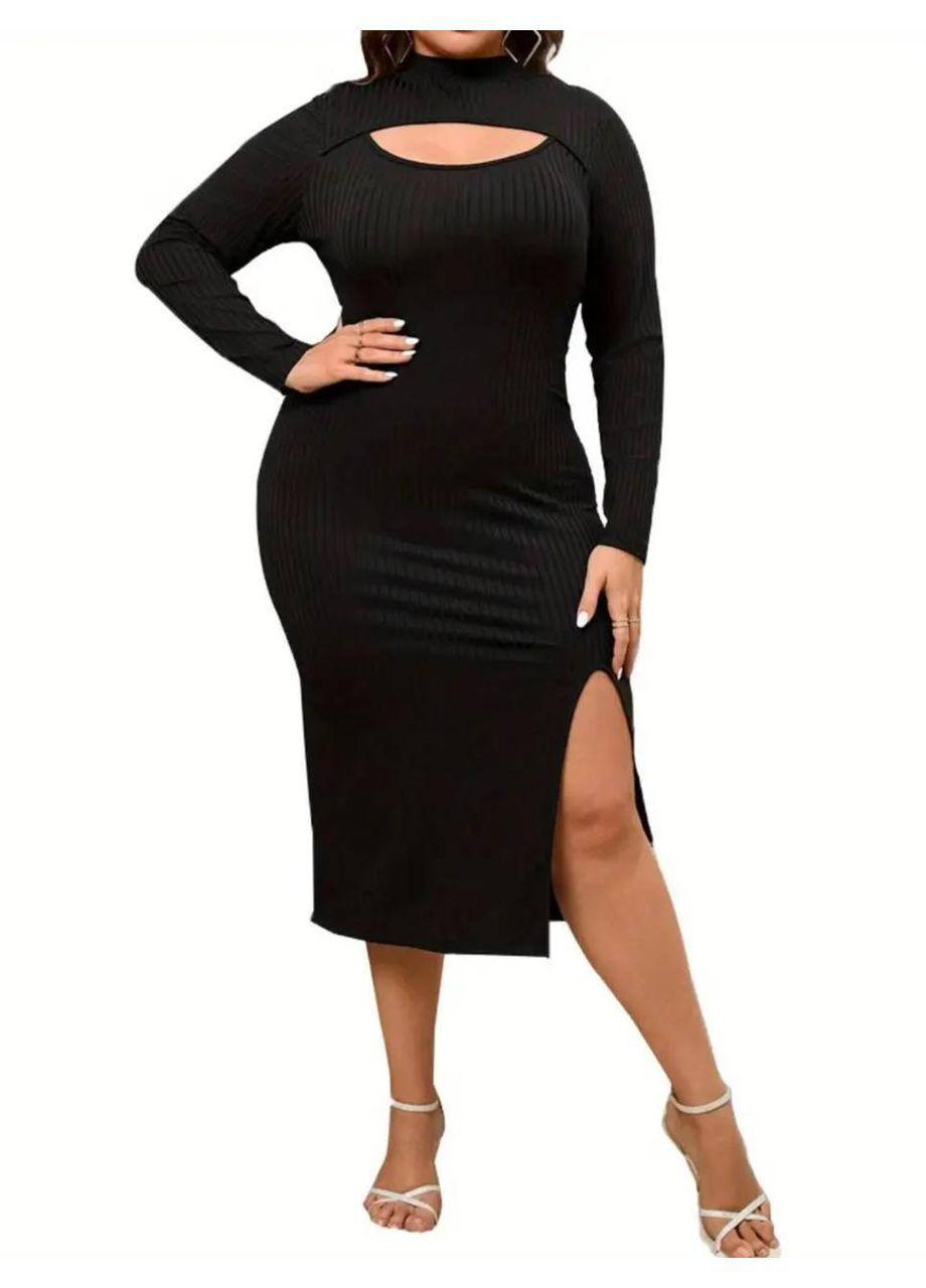 Черное платье 1398 лорен,широкий рубчик люкс,на груди вырез,снизу разрез Україна